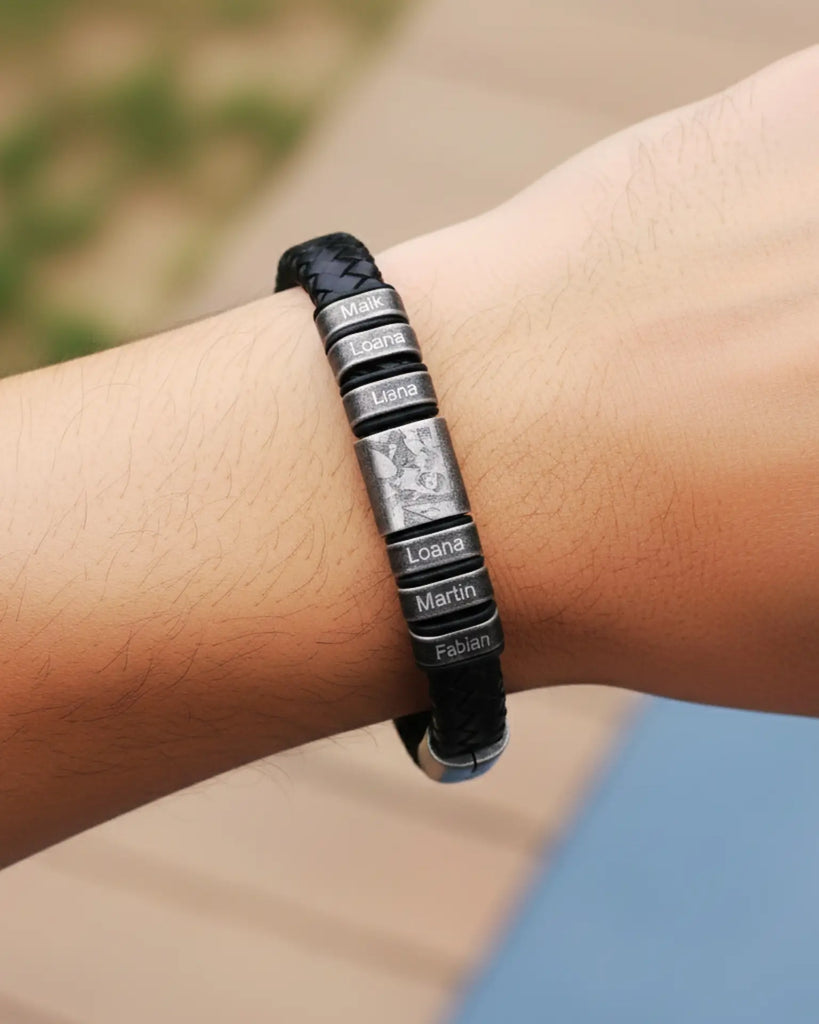Personalized Multi-Name & Photo Engraved Leather Bracelet IfShe Jewelry
