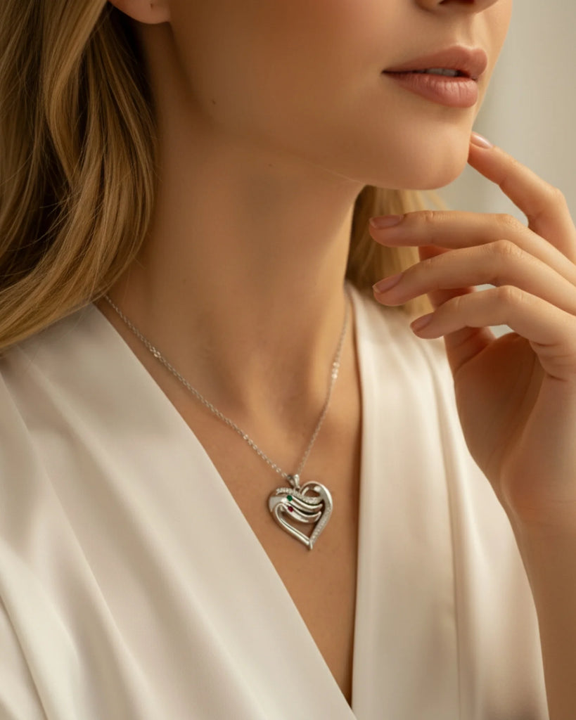 Personalized Name Engraved Heart Necklace for Mom with 2-5 Children's Birthstones, 925 Sterling Silver/Copper
