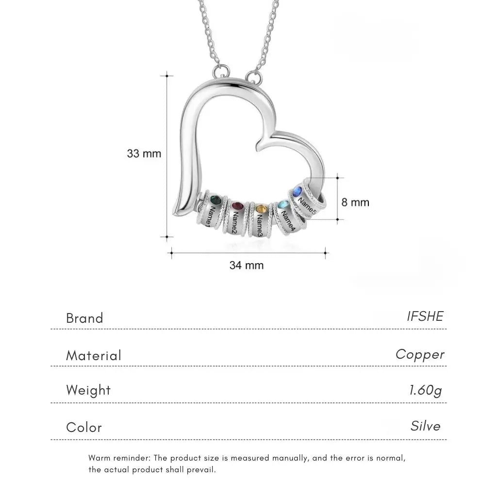 Personalized Open Heart Mother's Necklace with Custom Name and Birthstone Beads