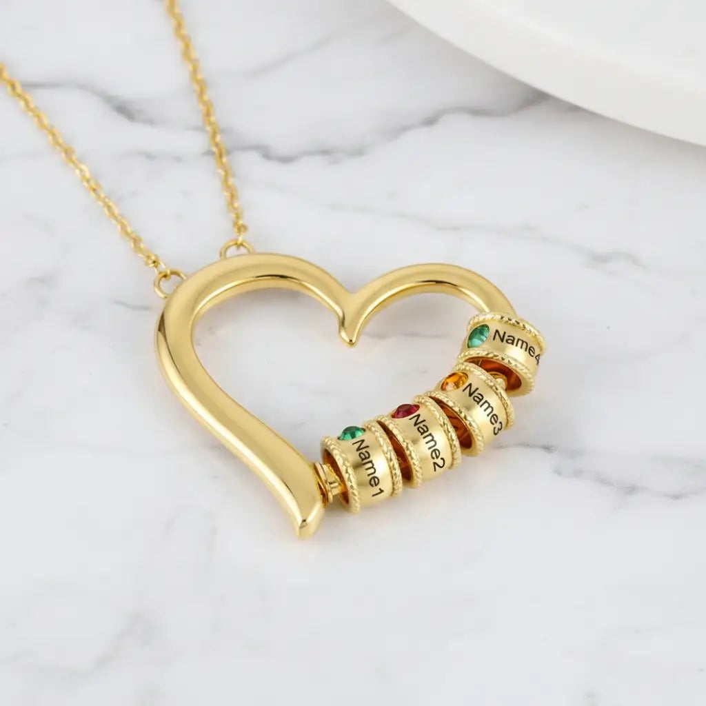 Personalized Open Heart Mother's Necklace with Custom Name and Birthstone Beads