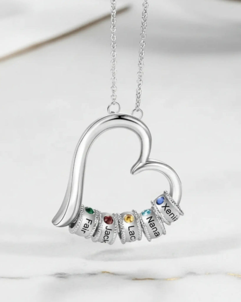 Personalized Open Heart Mother's Necklace with Custom Name and Birthstone Beads IfShe Jewelry
