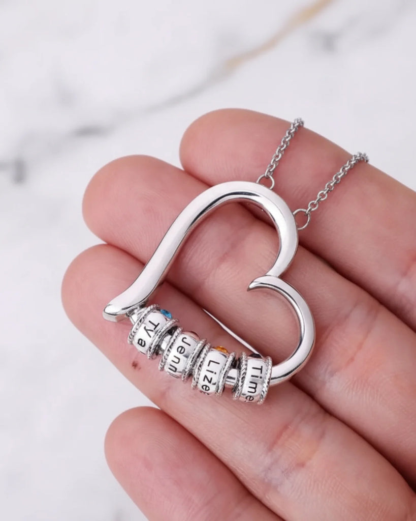 Personalized Open Heart Mother's Necklace with Custom Name and Birthstone Beads IfShe Jewelry