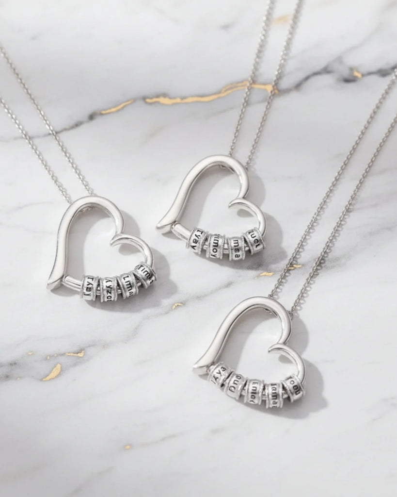 Personalized Open Heart Mother's Necklace with Custom Name and Birthstone Beads IfShe Jewelry