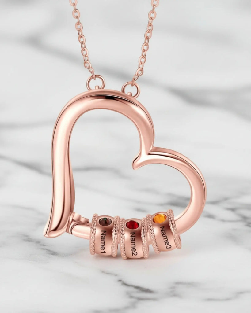 Personalized Open Heart Mother's Necklace with Custom Name and Birthstone Beads IfShe Jewelry