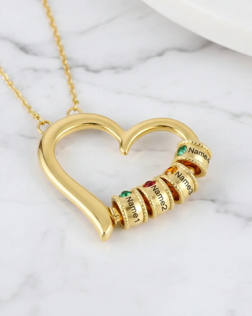Personalized Open Heart Mother's Necklace with Custom Name and Birthstone Beads IfShe Jewelry