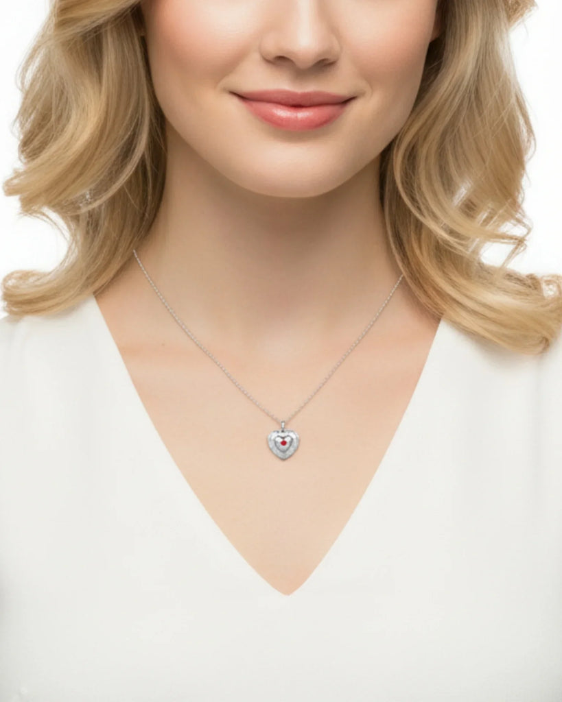 Personalized Photo Heart Locket Necklace with Birthstone & Engraving in 925 Sterling Silver