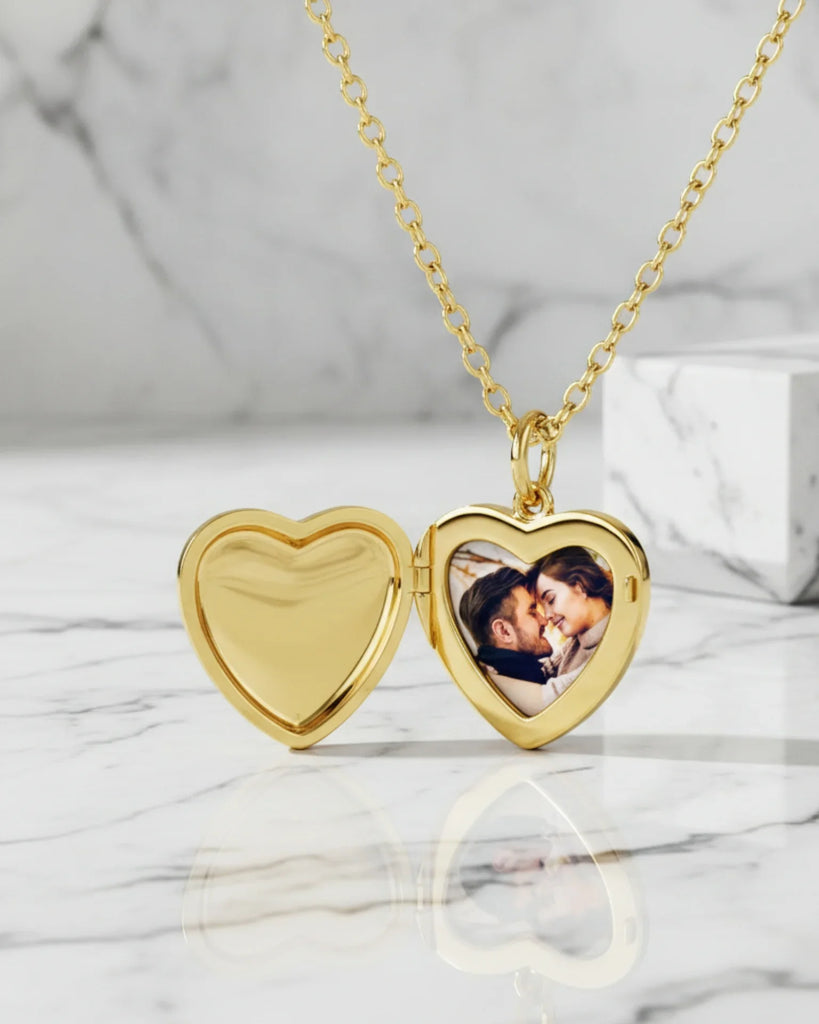Personalized Photo Heart Locket Necklace with Birthstone & Engraving in 925 Sterling Silver