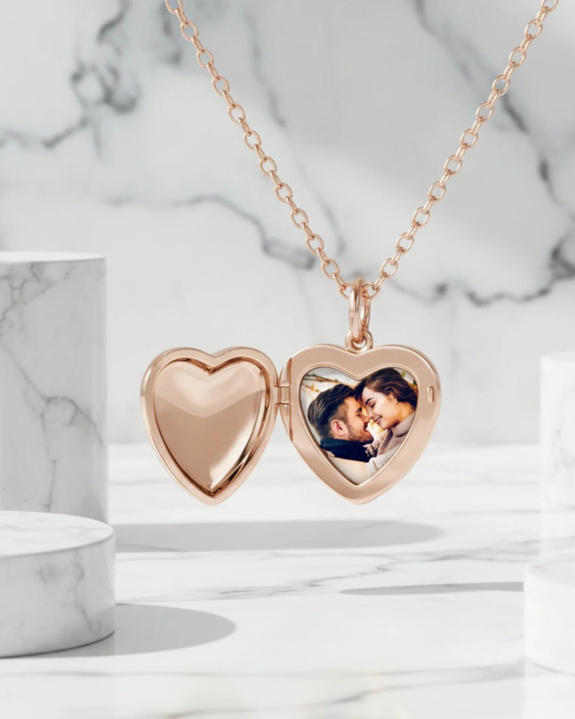 Personalized Photo Heart Locket Necklace with Birthstone & Engraving in 925 Sterling Silver