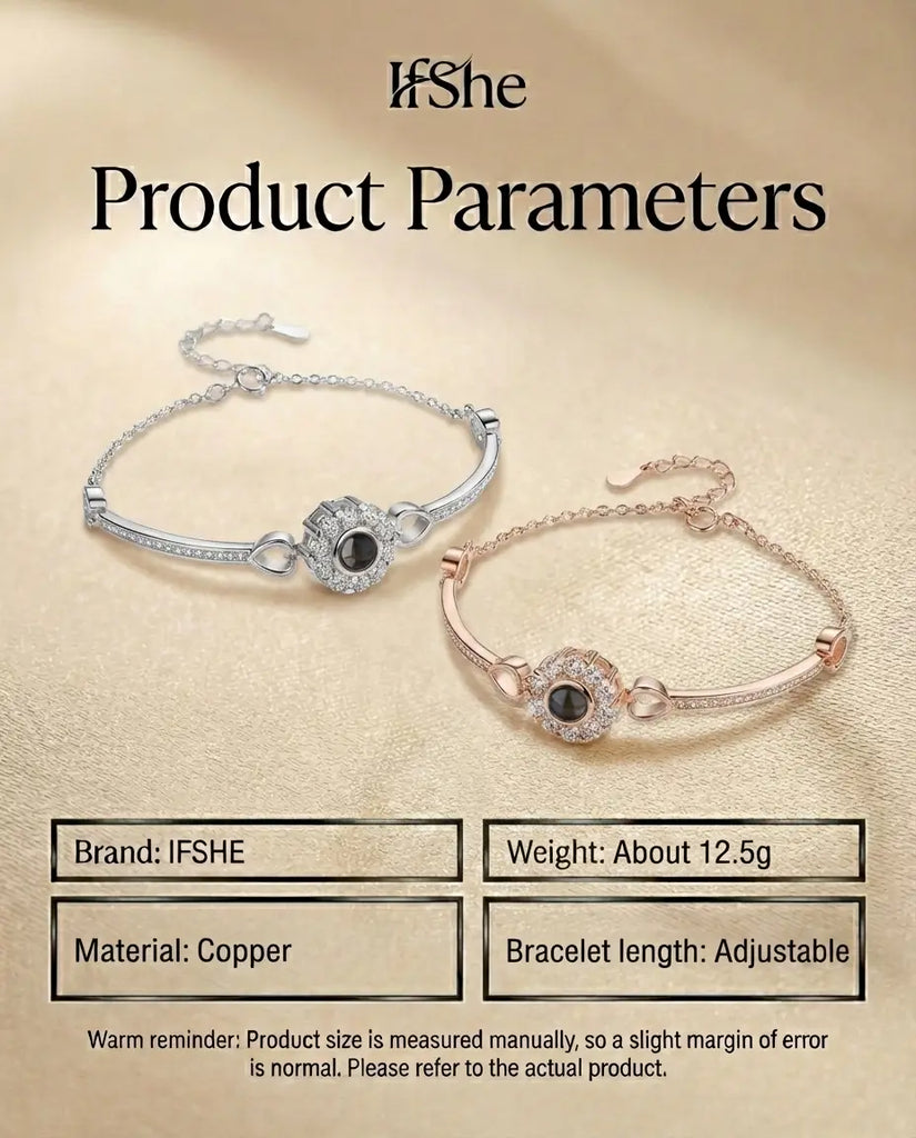Personalized Photo Projection Bracelet - Adjustable Halo Charm IfShe Jewelry