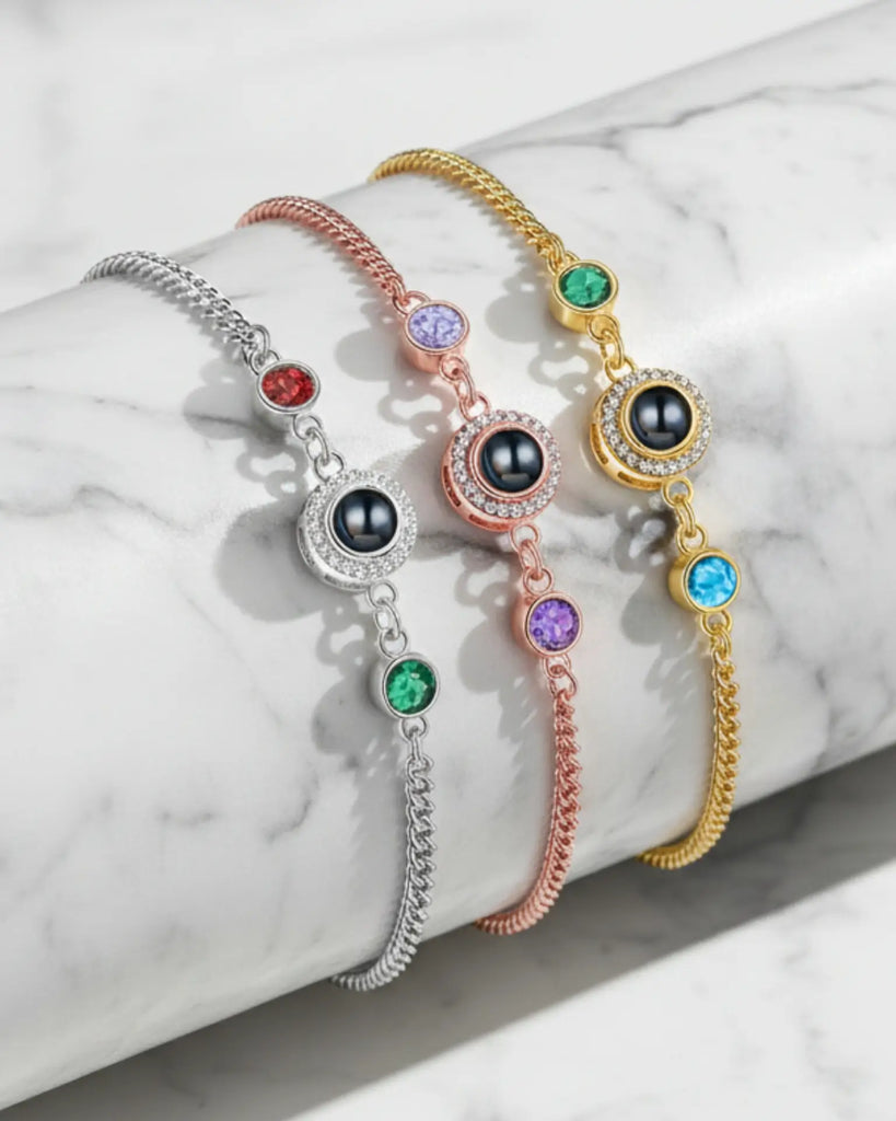 Personalized Photo Projection Bracelet with 2 Birthstones IfShe Jewelry