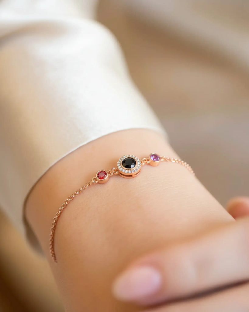 Personalized Photo Projection Bracelet with 2 Birthstones IfShe Jewelry