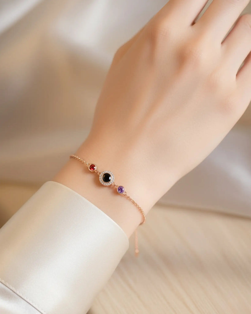 Personalized Photo Projection Bracelet with 2 Birthstones IfShe Jewelry