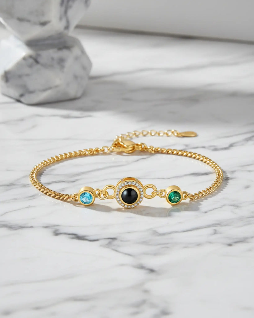 Personalized Photo Projection Bracelet with 2 Birthstones IfShe Jewelry