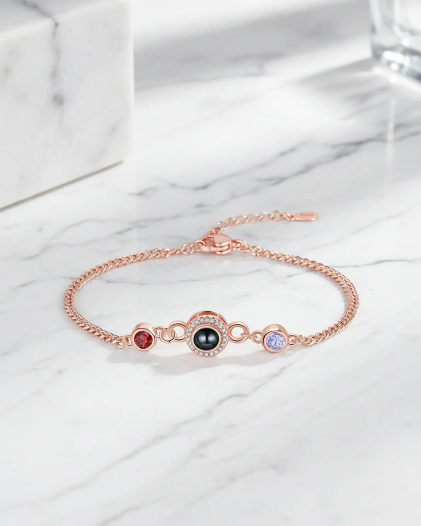 Personalized Photo Projection Bracelet with 2 Birthstones IfShe Jewelry