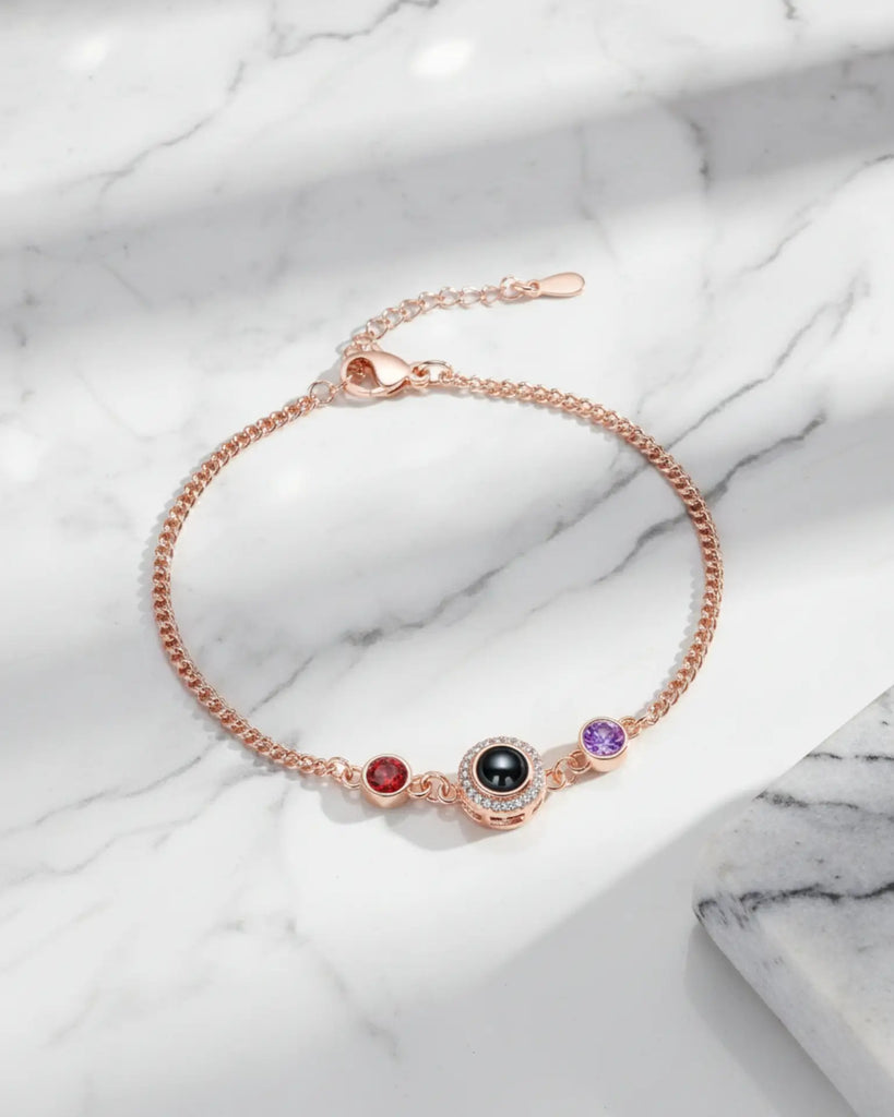 Personalized Photo Projection Bracelet with 2 Birthstones IfShe Jewelry