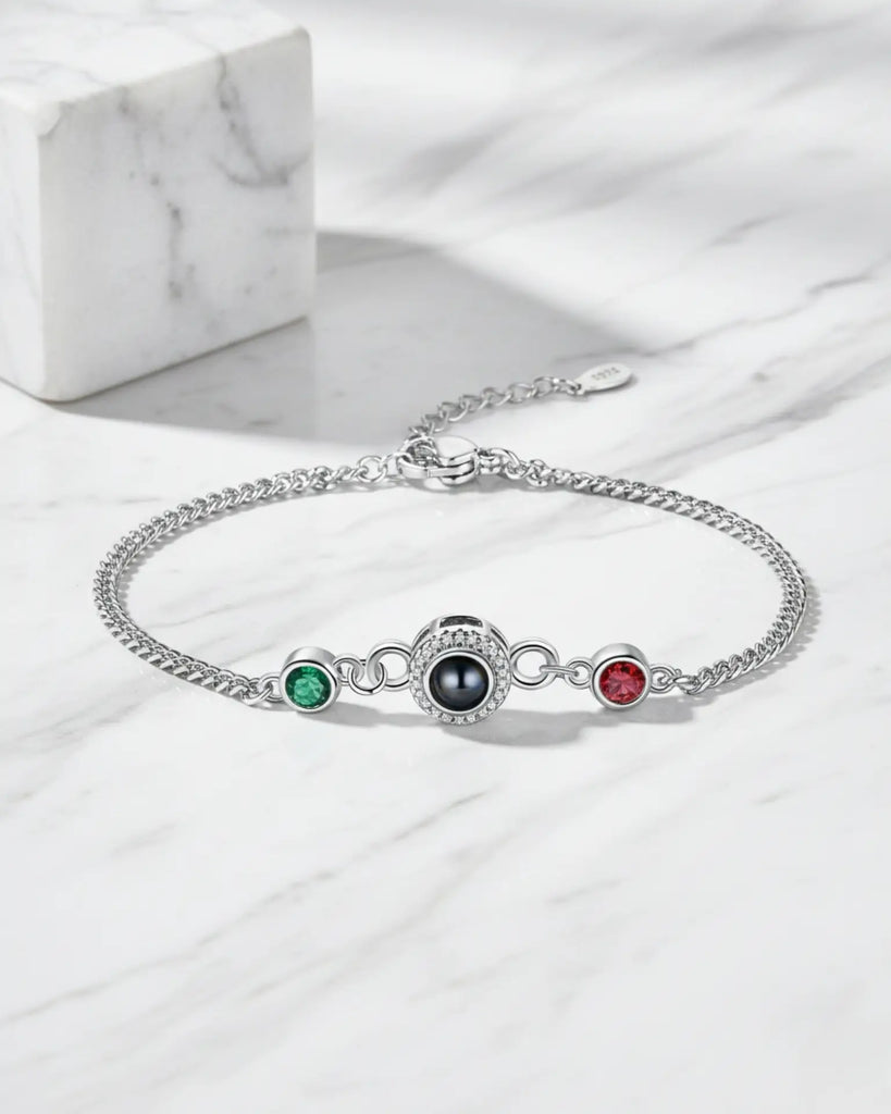 Personalized Photo Projection Bracelet with 2 Birthstones IfShe Jewelry