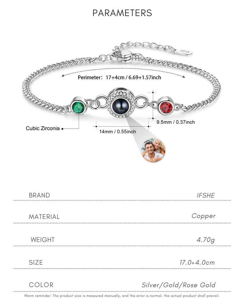 Personalized Photo Projection Bracelet with 2 Birthstones IfShe Jewelry