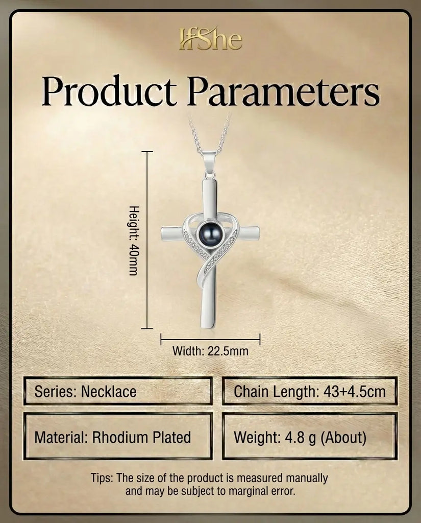 Personalized Photo Projection Necklace - Heart Wrapped Cross Pendant IfShe Jewelry