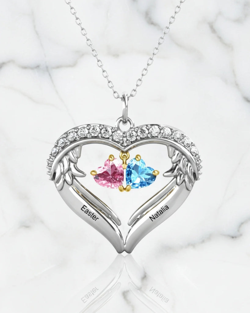 Personalized Sterling Silver Heart Wing Birthstone Necklace IfShe Jewelry