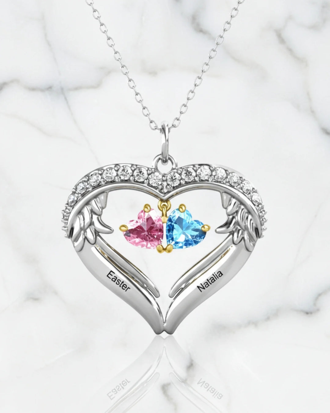 Personalized Sterling Silver Heart Wing Birthstone Necklace IfShe Jewelry