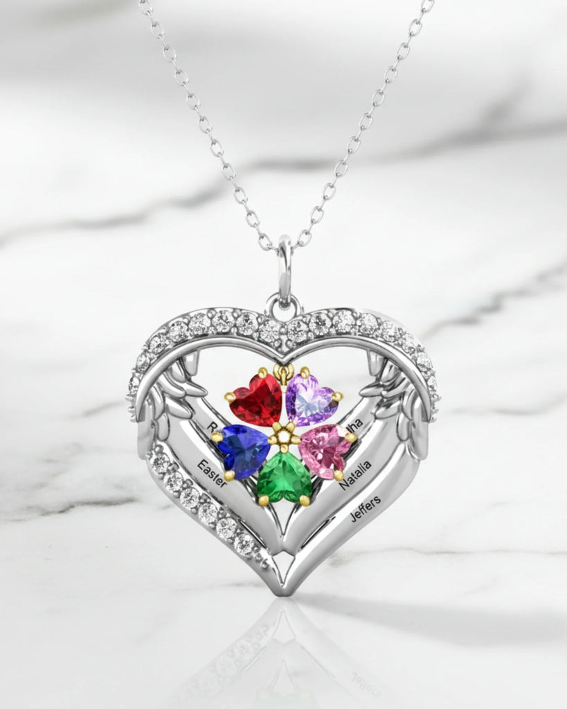 Personalized Sterling Silver Heart Wing Birthstone Necklace IfShe Jewelry