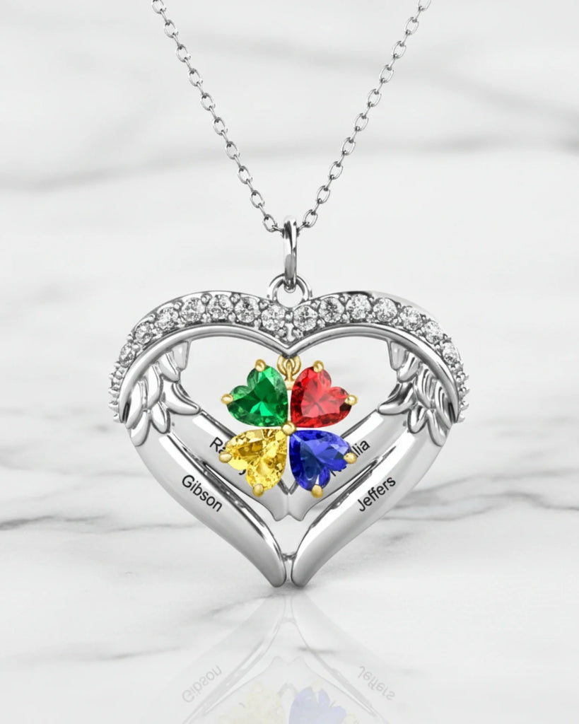 Personalized Sterling Silver Heart Wing Birthstone Necklace IfShe Jewelry