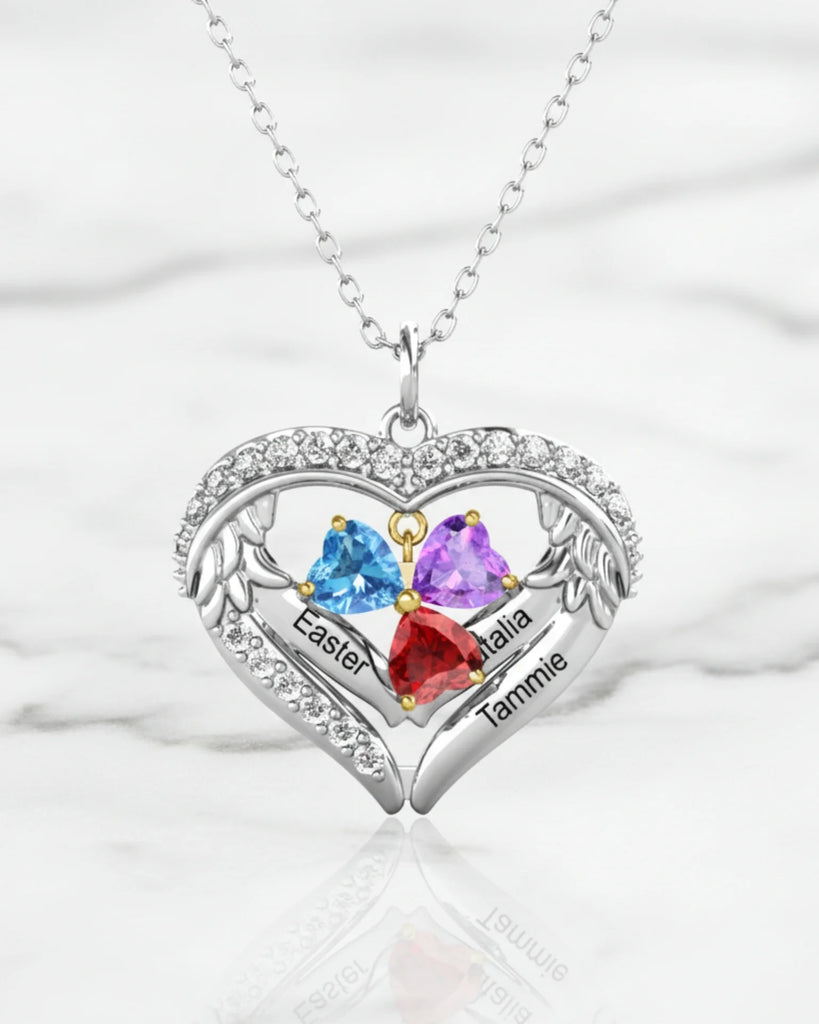 Personalized Sterling Silver Heart Wing Birthstone Necklace IfShe Jewelry