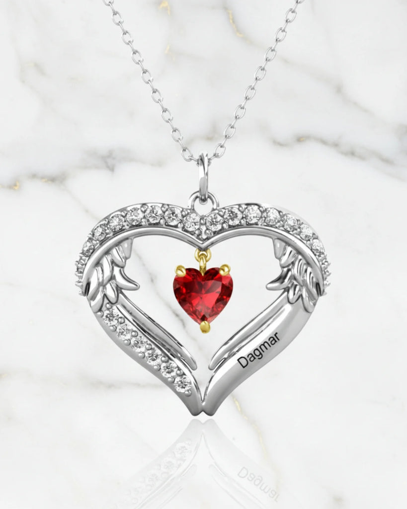 Personalized Sterling Silver Heart Wing Birthstone Necklace IfShe Jewelry