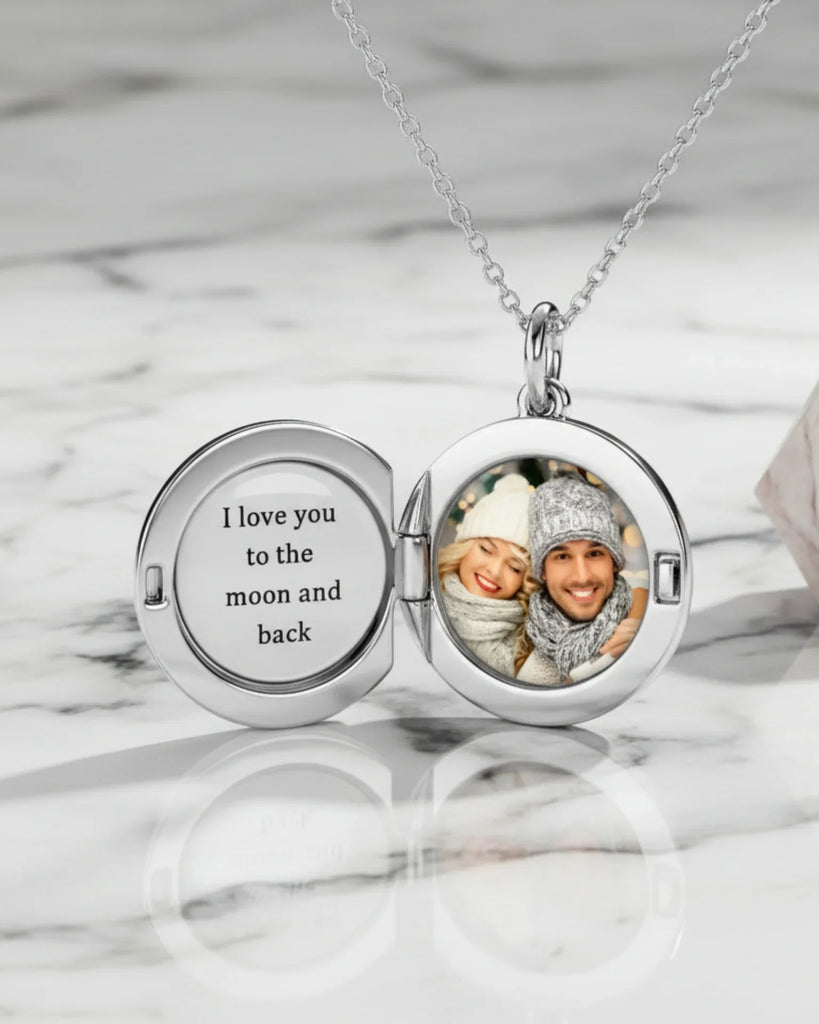 Personalized Sterling Silver Photo Locket Necklace with Custom Engraving