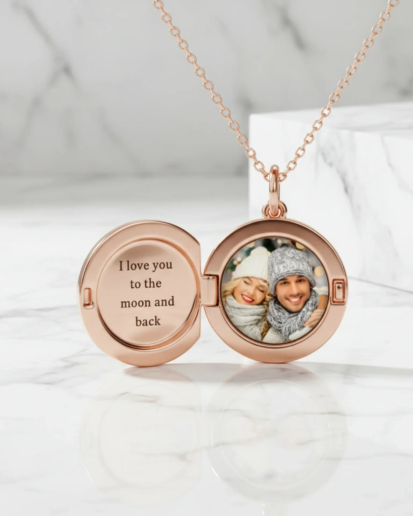 Personalized Sterling Silver Photo Locket Necklace with Custom Engraving