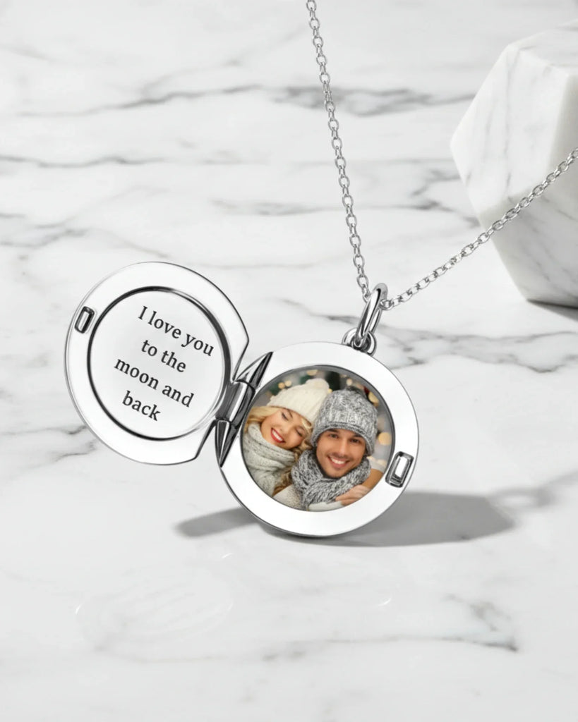 Personalized Sterling Silver Photo Locket Necklace with Custom Engraving