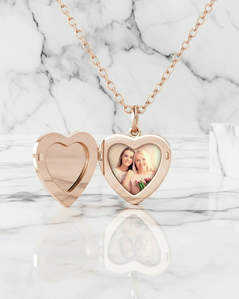 Rose Gold Heart Photo Locket Necklace: Engraved, with Birthstone Option, Sterling Silver IfShe UK
