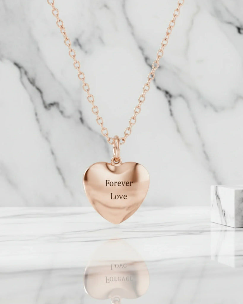Rose Gold Heart Photo Locket Necklace: Engraved, with Birthstone Option, Sterling Silver IfShe UK