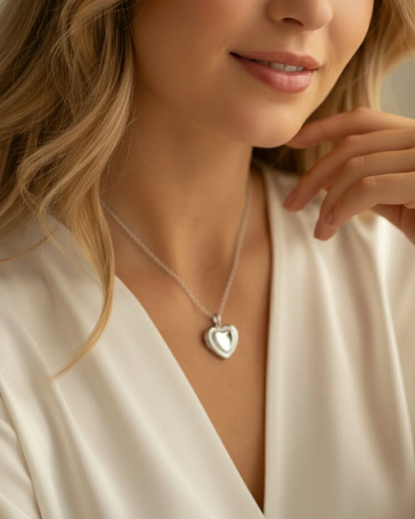 Sterling Silver Engravable Heart Photo Locket Necklace with Picture Inside IfShe Jewelry