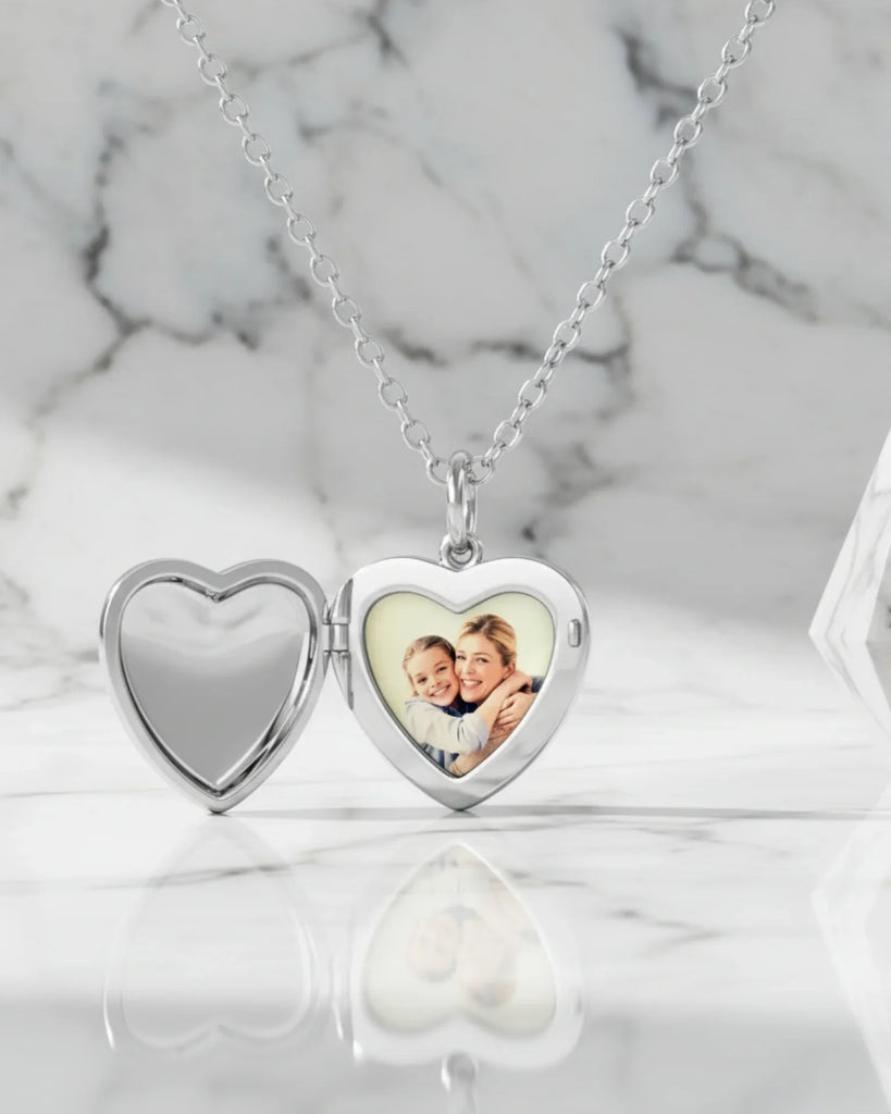 Sterling Silver Engravable Heart Photo Locket Necklace with Picture Inside IfShe Jewelry