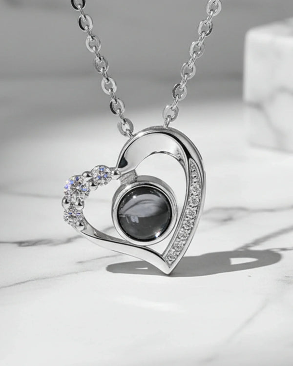 Sterling Silver Photo Projection Necklace Heart Shaped