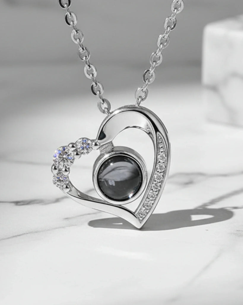 Sterling Silver Photo Projection Necklace Heart Shaped