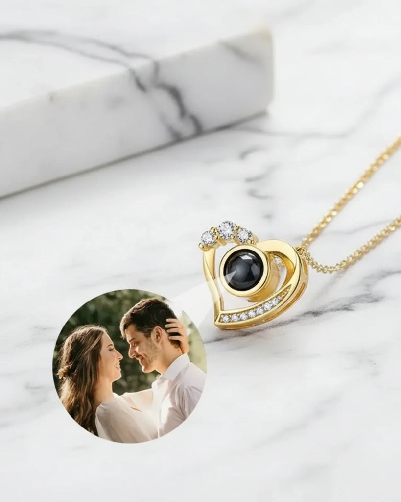 Sterling Silver Photo Projection Necklace Heart Shaped