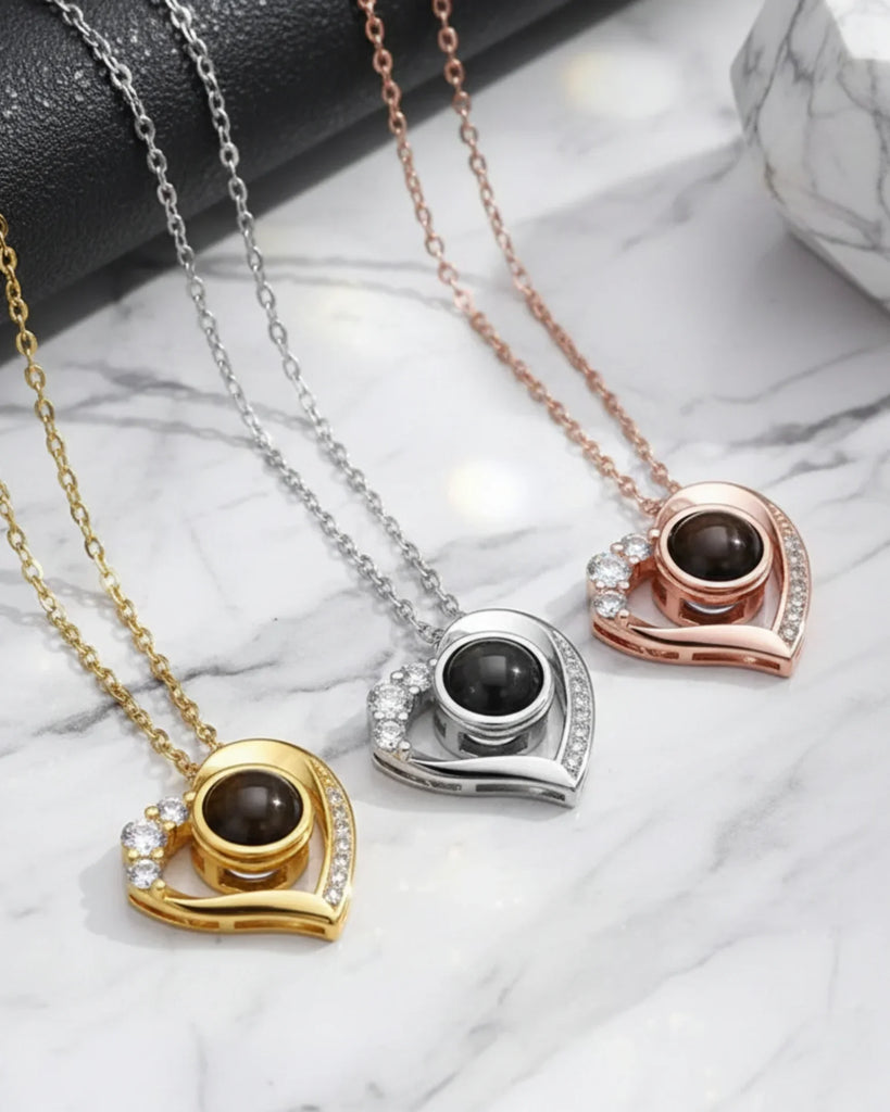 Sterling Silver Photo Projection Necklace Heart Shaped