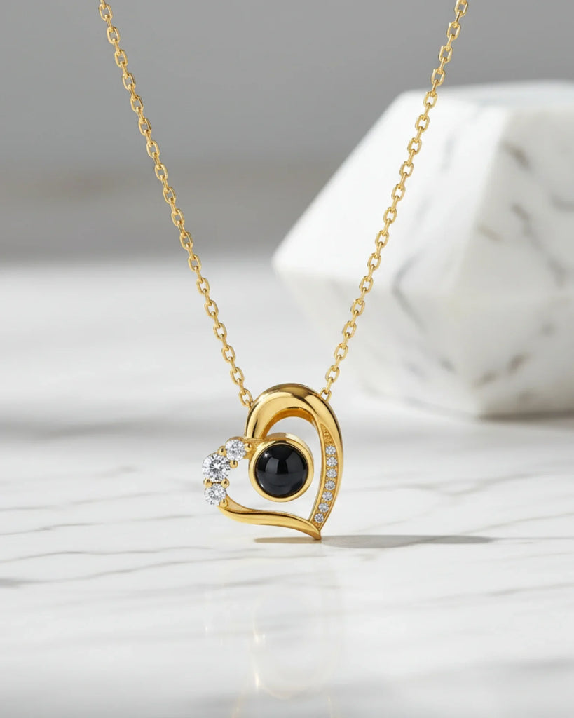Sterling Silver Photo Projection Necklace Heart Shaped