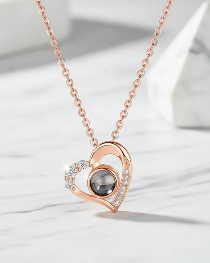 Sterling Silver Photo Projection Necklace Heart Shaped