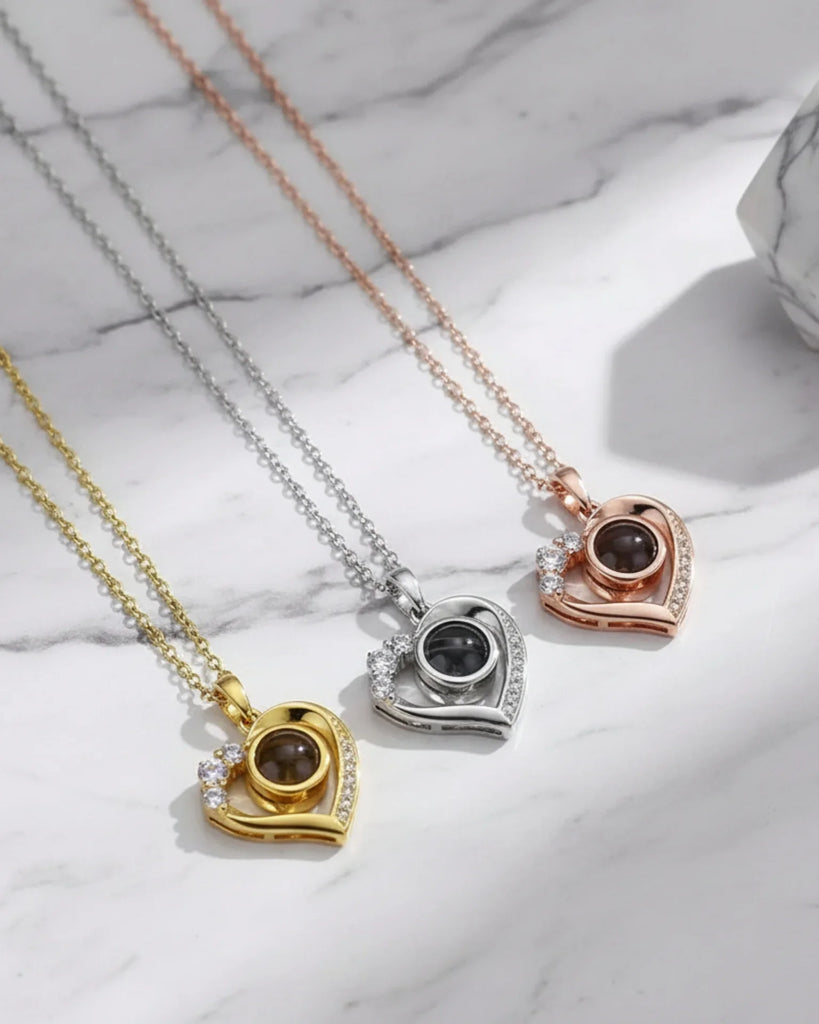 Sterling Silver Photo Projection Necklace Heart Shaped