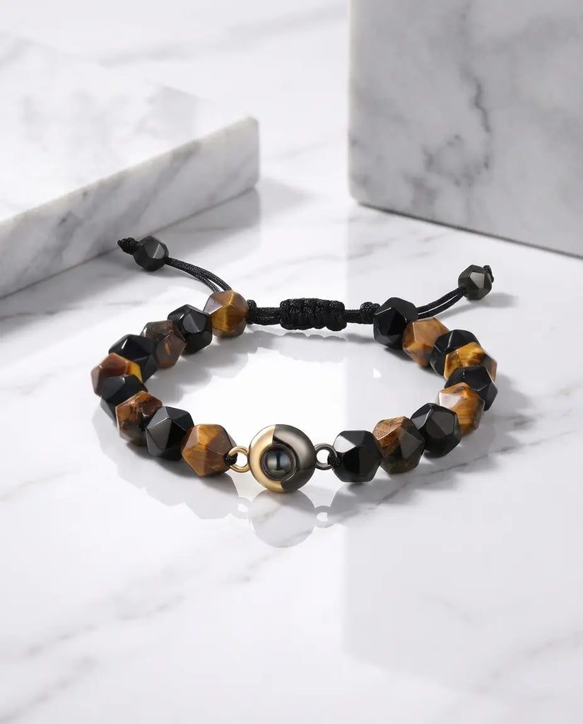 Tiger's Eye Photo Projection Bracelet - Custom Picture Inside Bead IfShe Jewelry