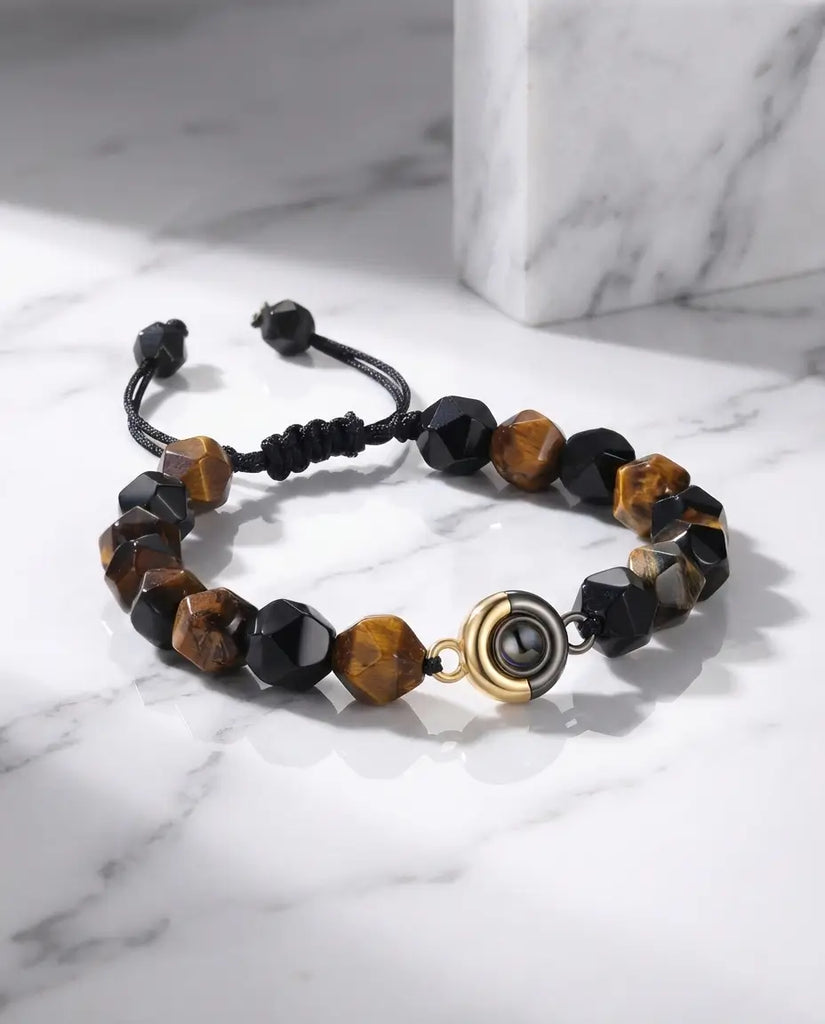 Tiger's Eye Photo Projection Bracelet - Custom Picture Inside Bead IfShe Jewelry