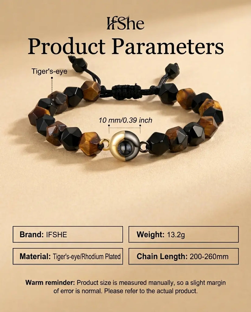 Tiger's Eye Photo Projection Bracelet - Custom Picture Inside Bead IfShe Jewelry