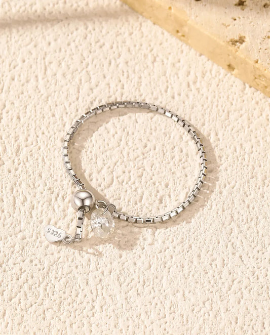 Adjustable moissanite chain ring in 925 sterling silver
