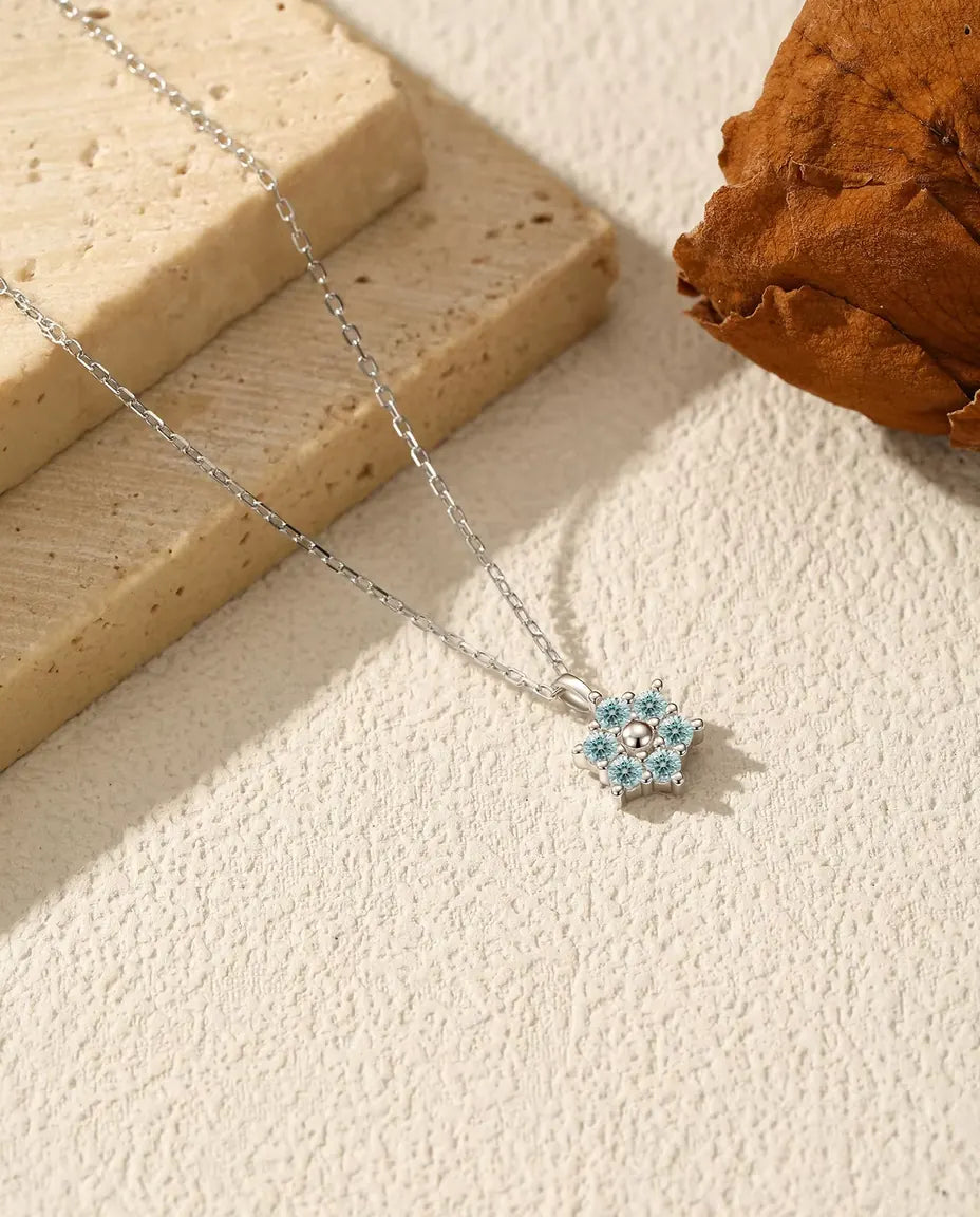 Aqua Blue Moissanite Flower Necklace