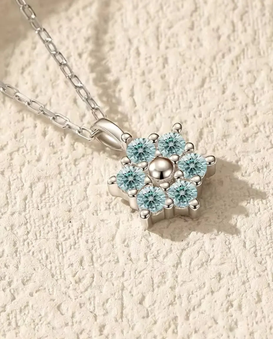 Aqua Blue Moissanite Flower Necklace