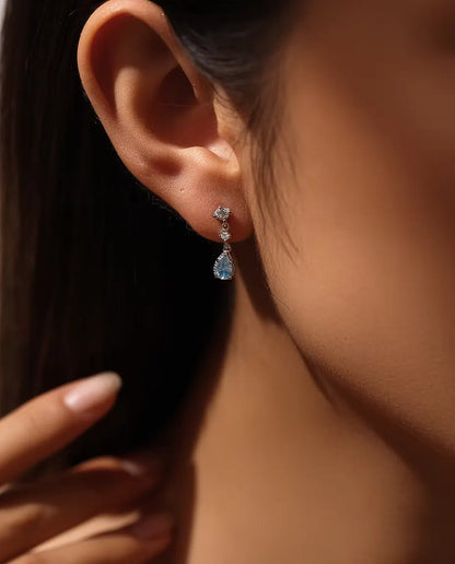Aqua Blue Moissanite Drop Earrings