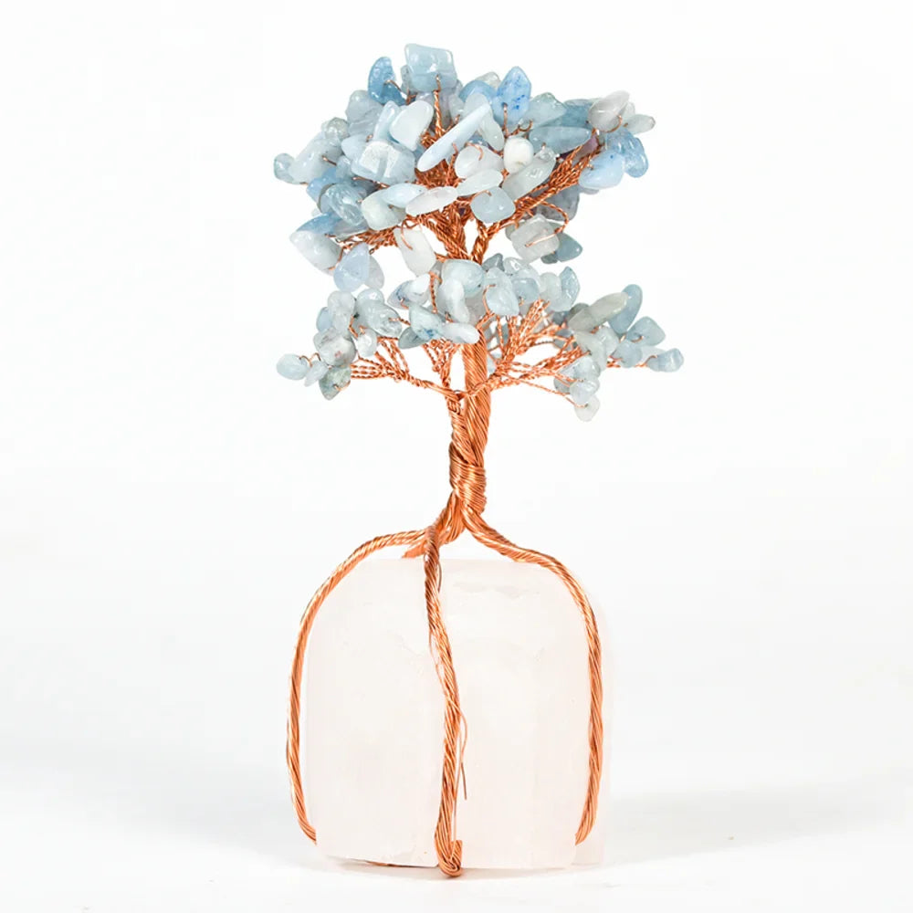Aquamarine Crystal Tree with Clear Quartz Base